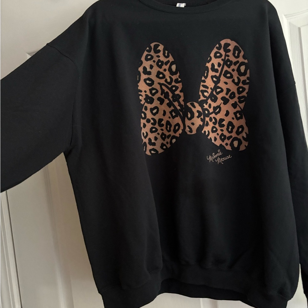 Disney Black and Brown Crew Neck Sweater with Animal Print Minnie Bow